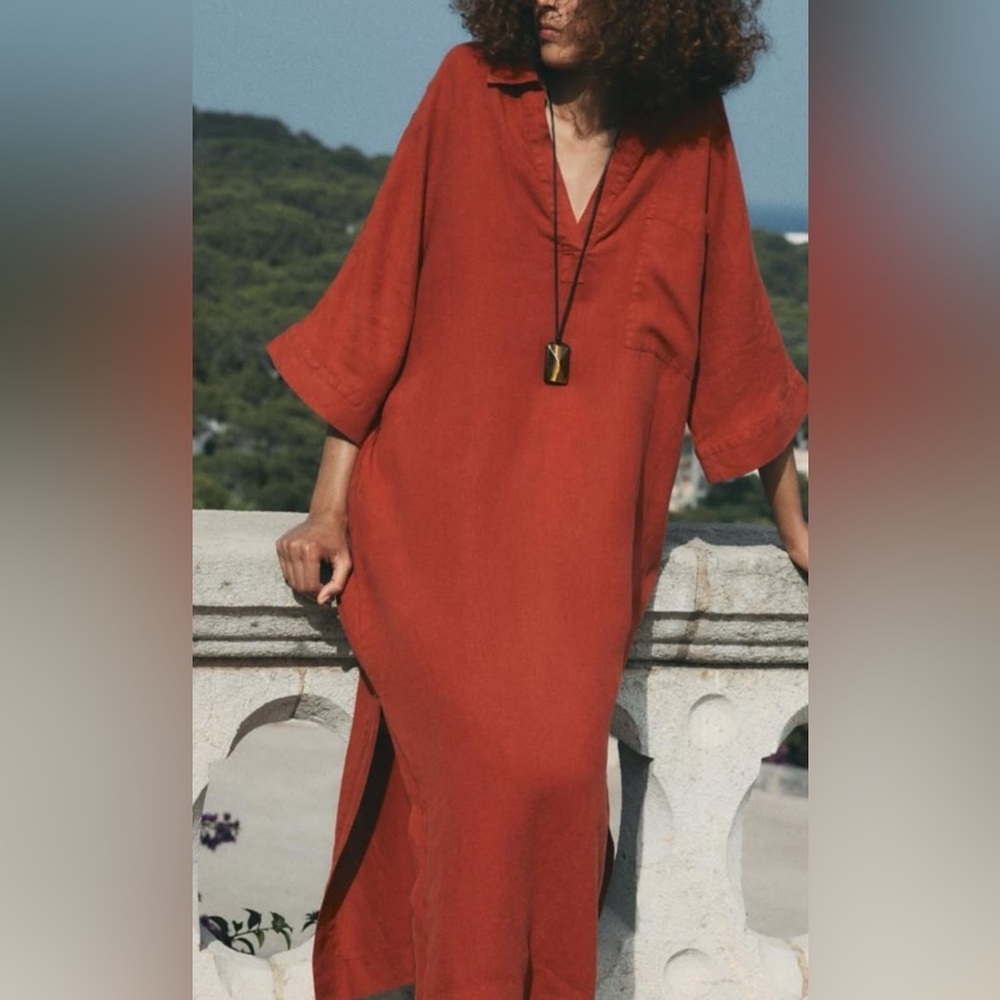NWT ZW Collection 100% Linen Midi Tunic Dress Rust Orange Size M - Picture 4 of 5